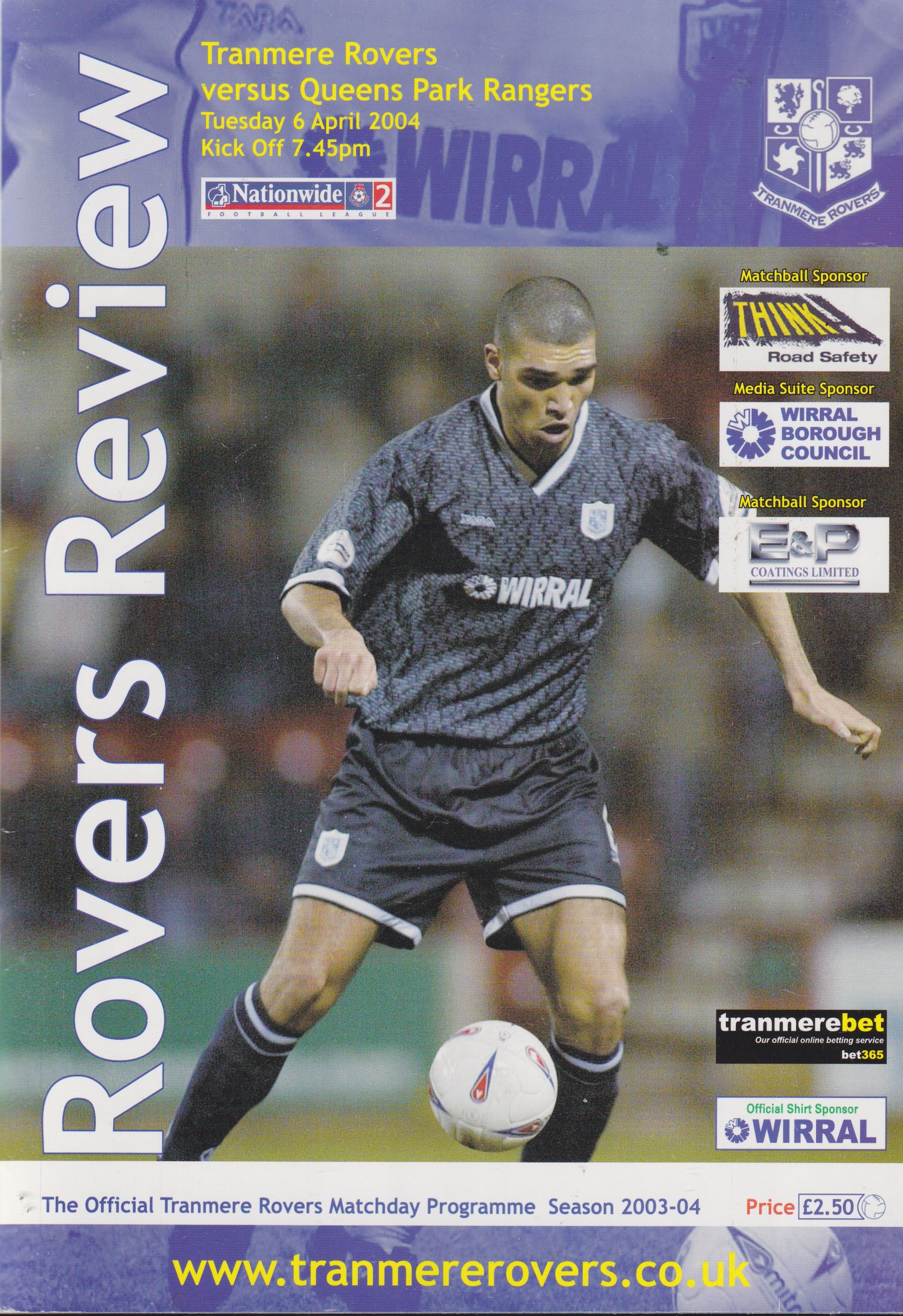 Tranmere Rovers v Queens Park Rangers match programme